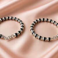 CHILD SILVER  KADA WITH BLACK MOTI